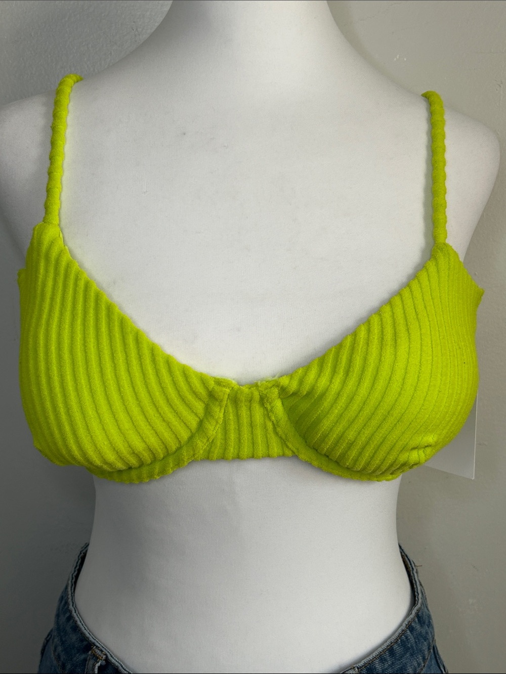Andie Swim Bermuda Ribbed Terrycloth Underwire Bralette Bikini Top Neon Lemon